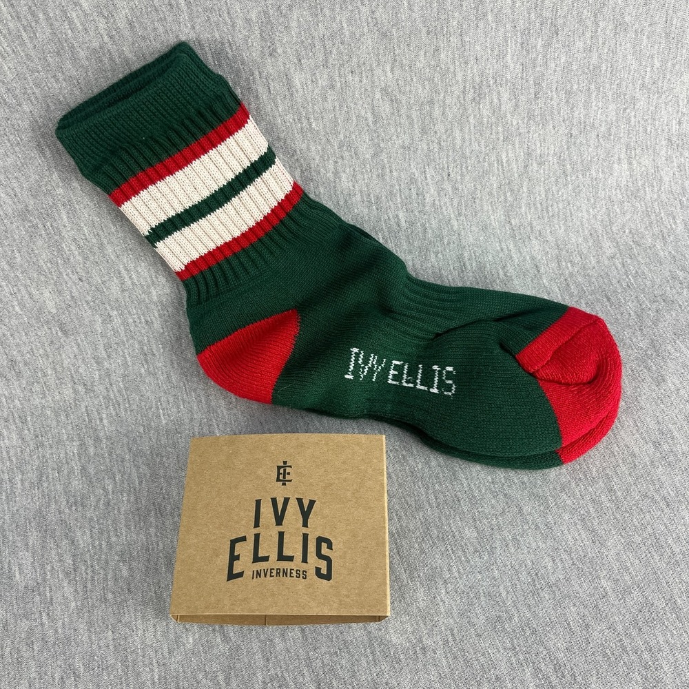 Ivy Ellis Inverness Quarter Socks Womens Size UK 3-8 Koivu Green Red Stripe NEW